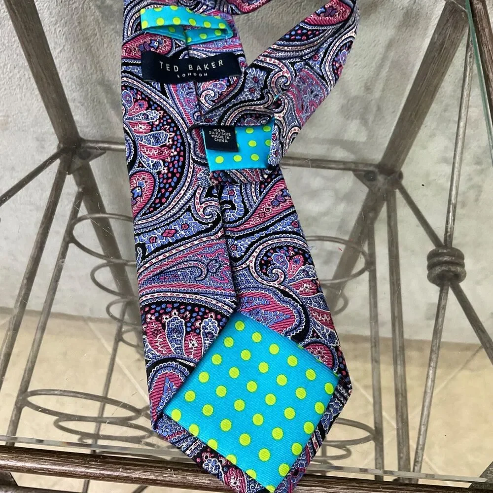 TED BAKER Men's Tie long Textured  100% Silk Necktie Paisley 60.5” x 3.3/4